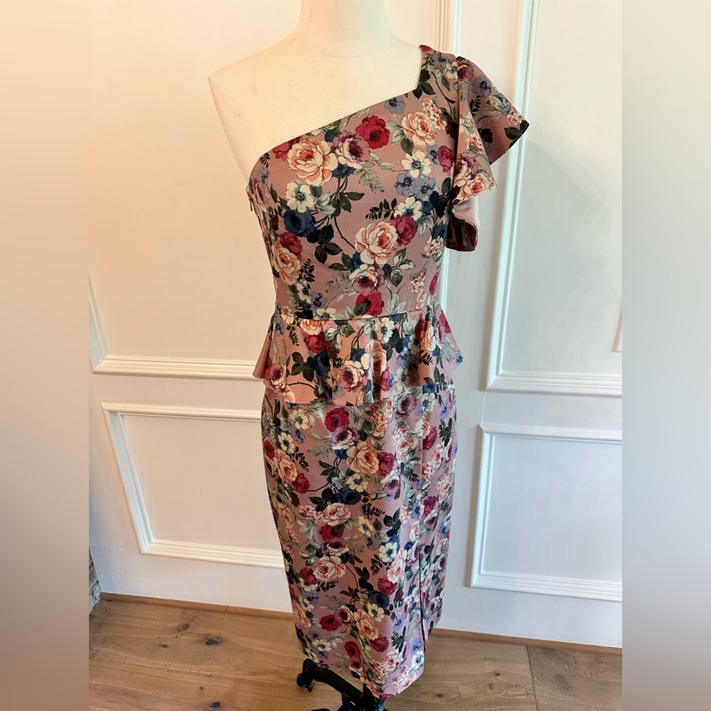 Gianni Bini One-Shoulder Floral Dress - Pink and Cream